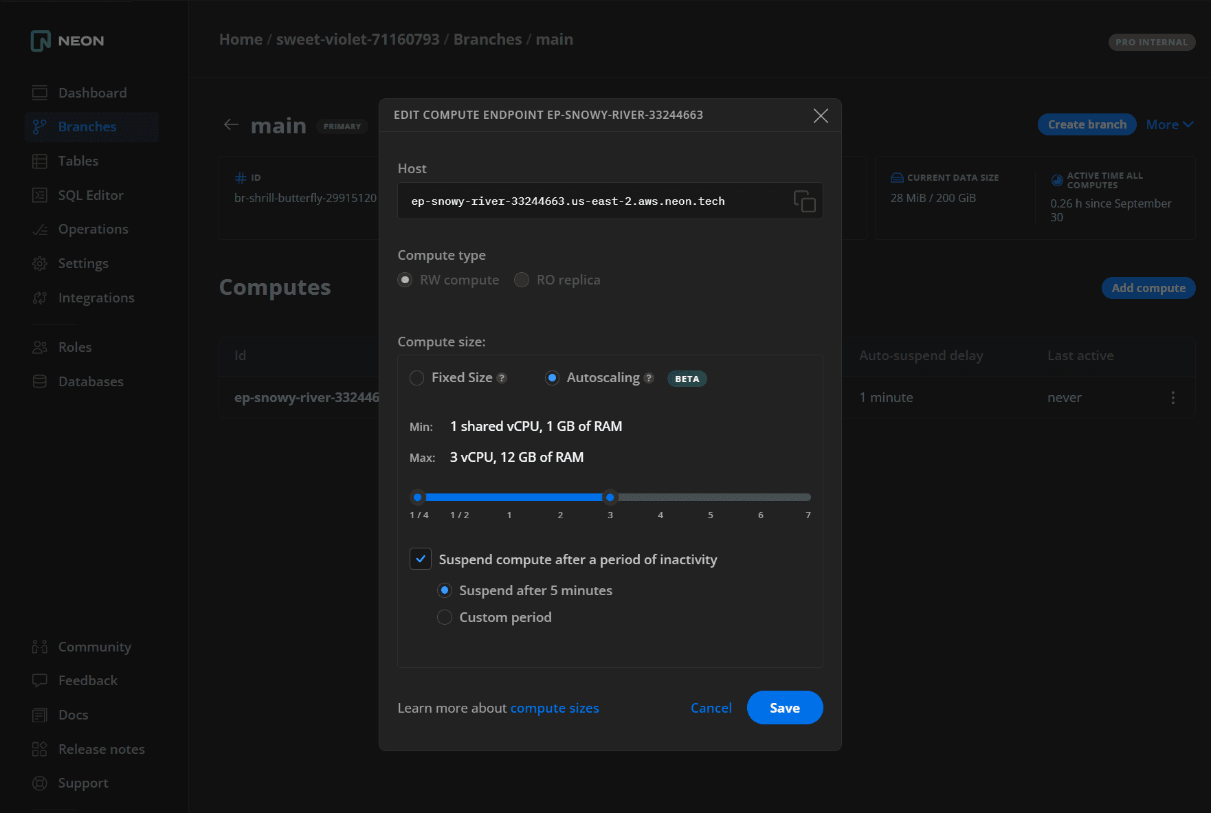 Autoscaling edit settings