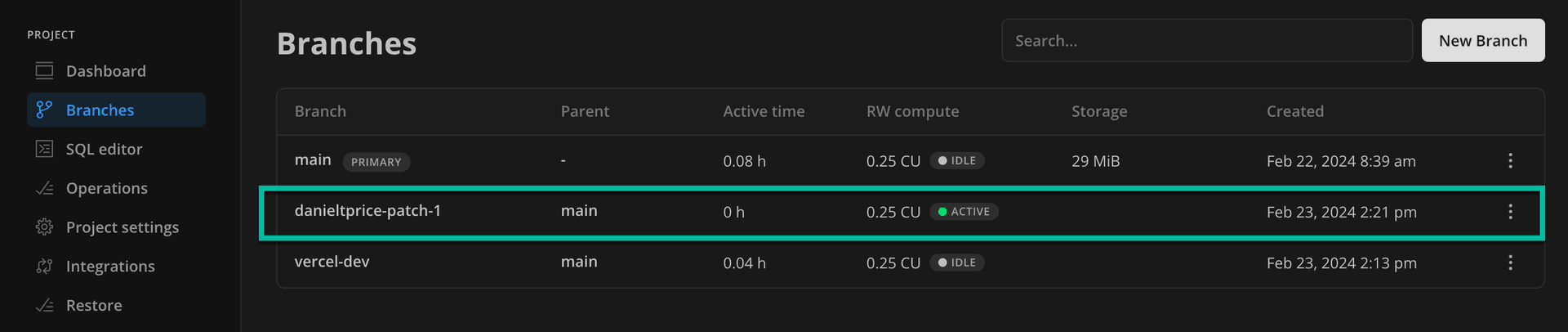 Neon preview deployment branch